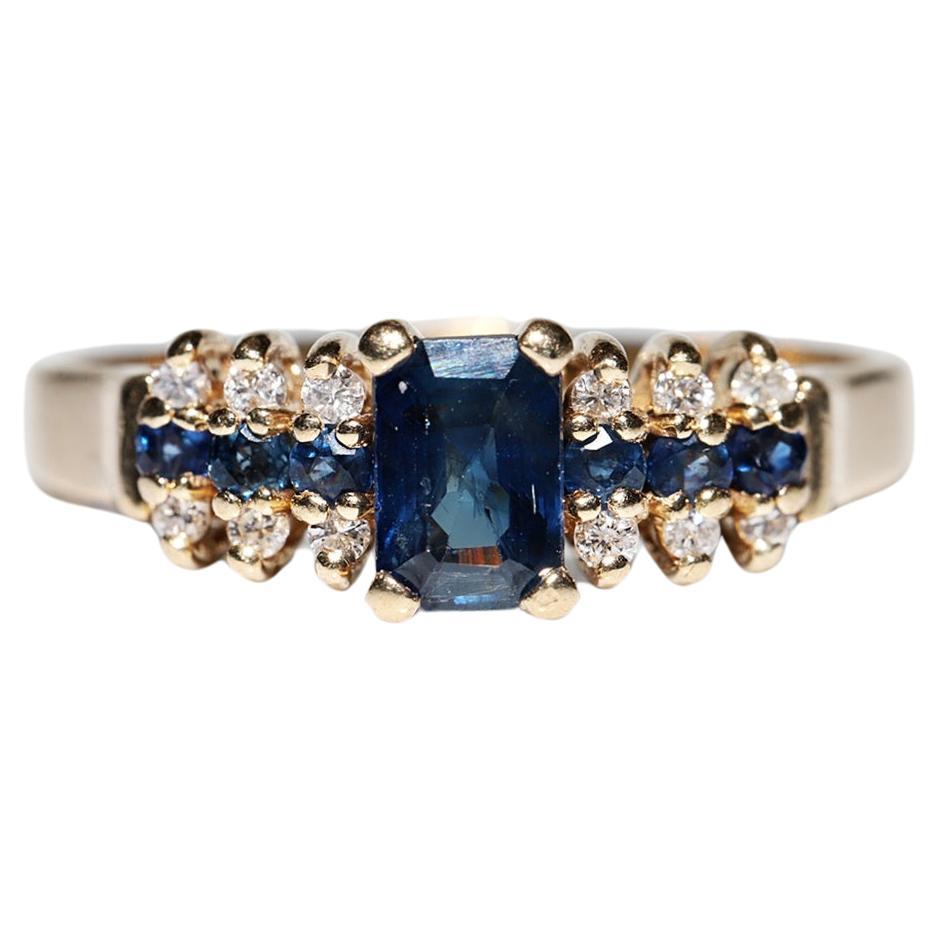 Vintage Circa 1980s 14k Gold Natural Diamond Decorated Sapphire Ring 
