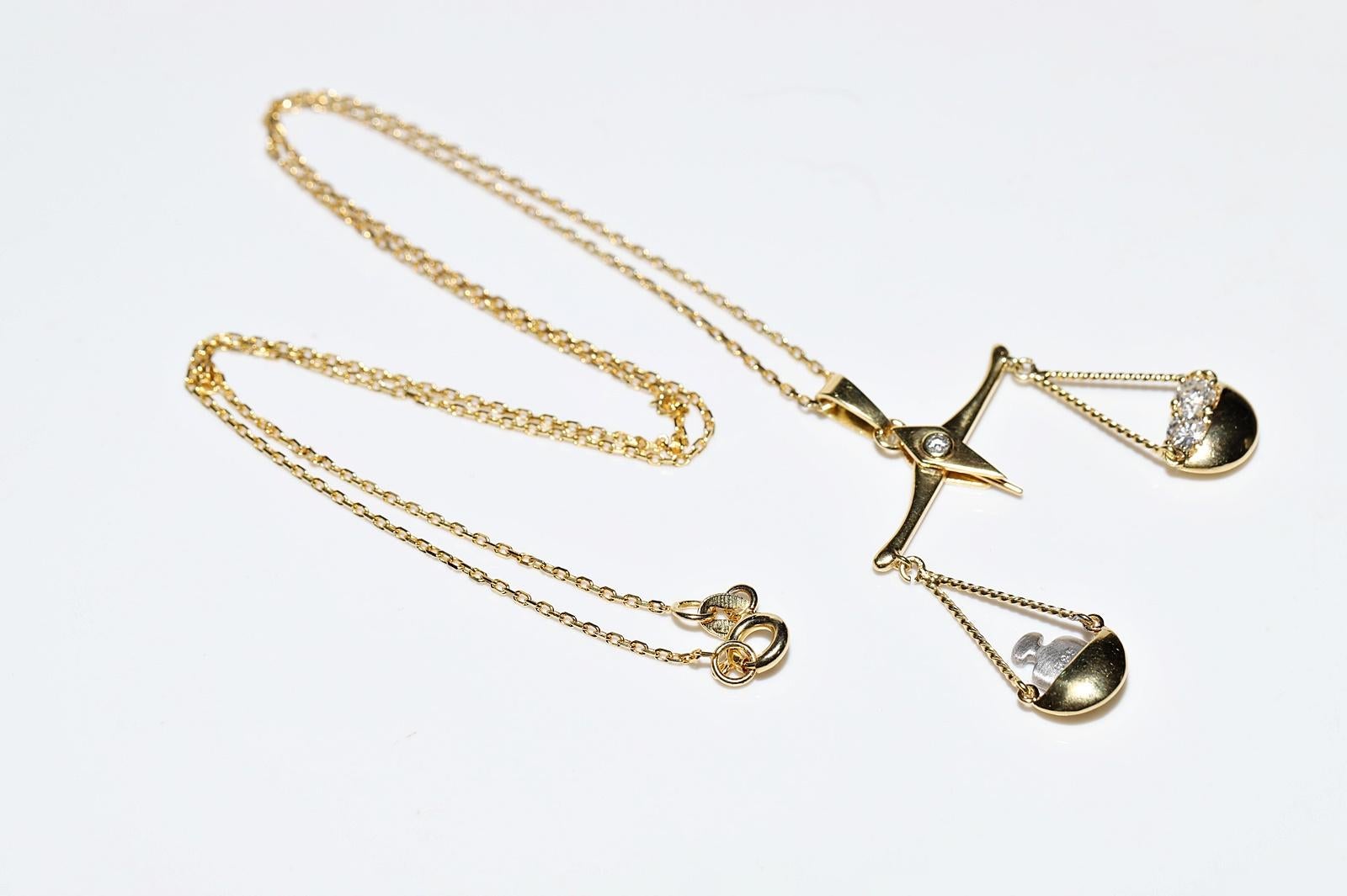 Vintage CIRCA 1980s 14k Gold natürlichen Diamanten dekoriert Waage Anhänger Halskette  im Angebot 7