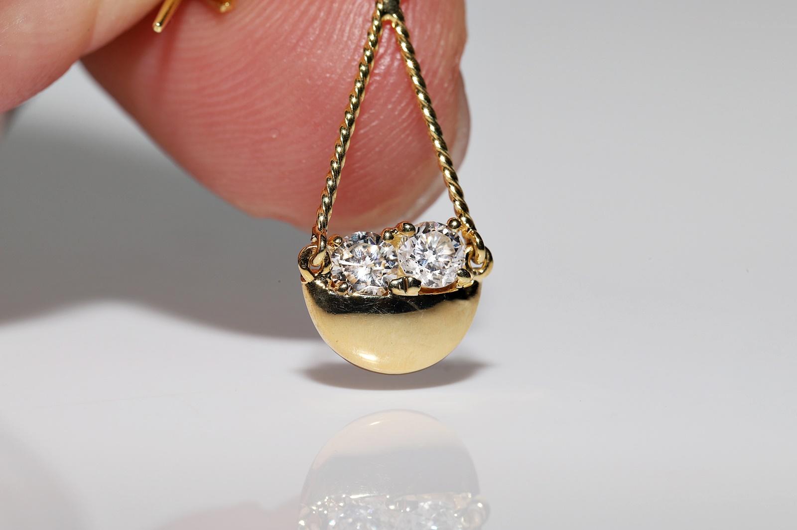 Collier pendentif vintage des années 1980 en or 14 carats décoré d'écailles décorées de diamants naturels  en vente 2