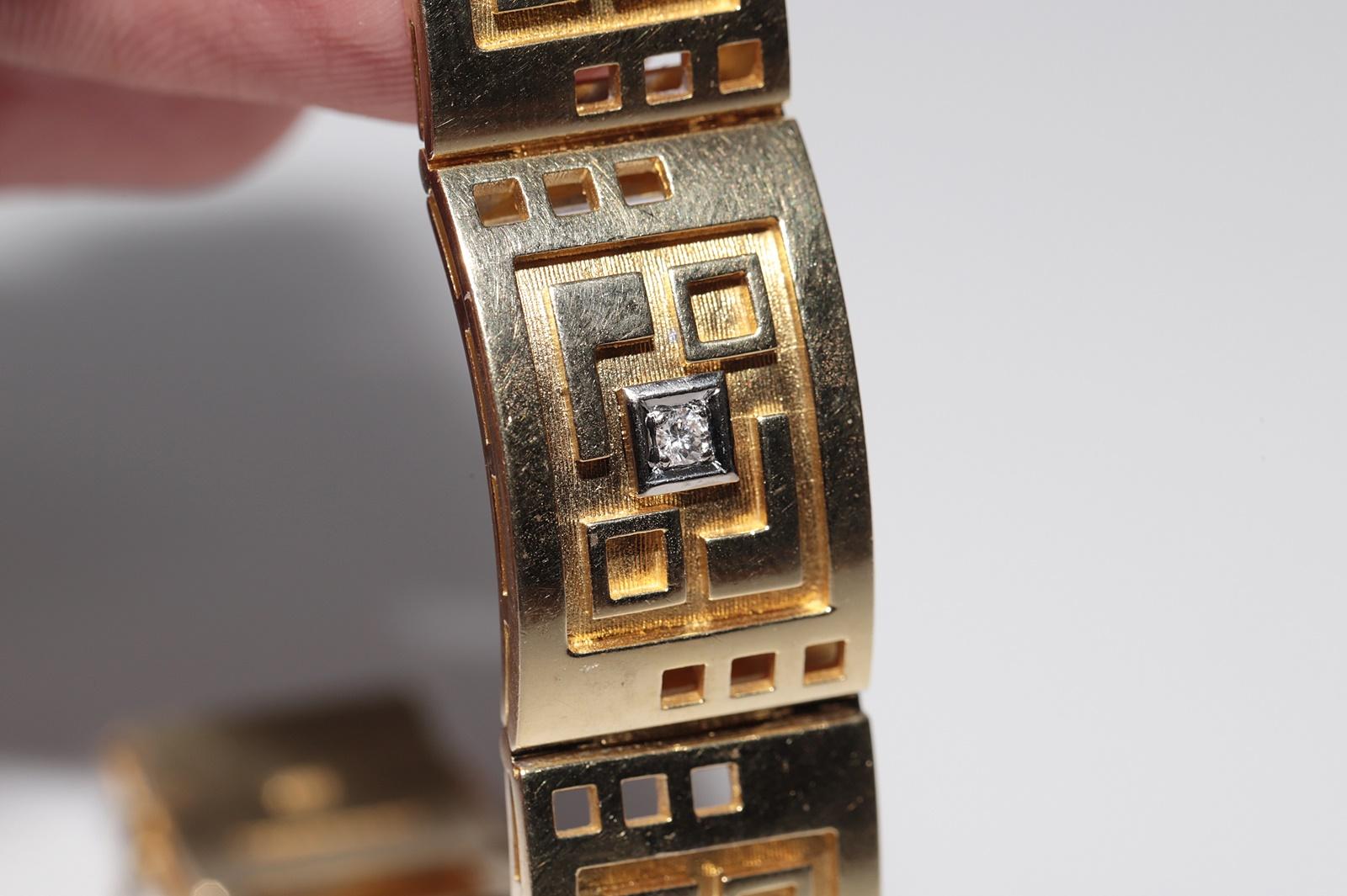 Vintage Circa 1980er Jahre 14k Gold natürlicher Diamant verziertes starkes Vintage-Armband im Angebot 4