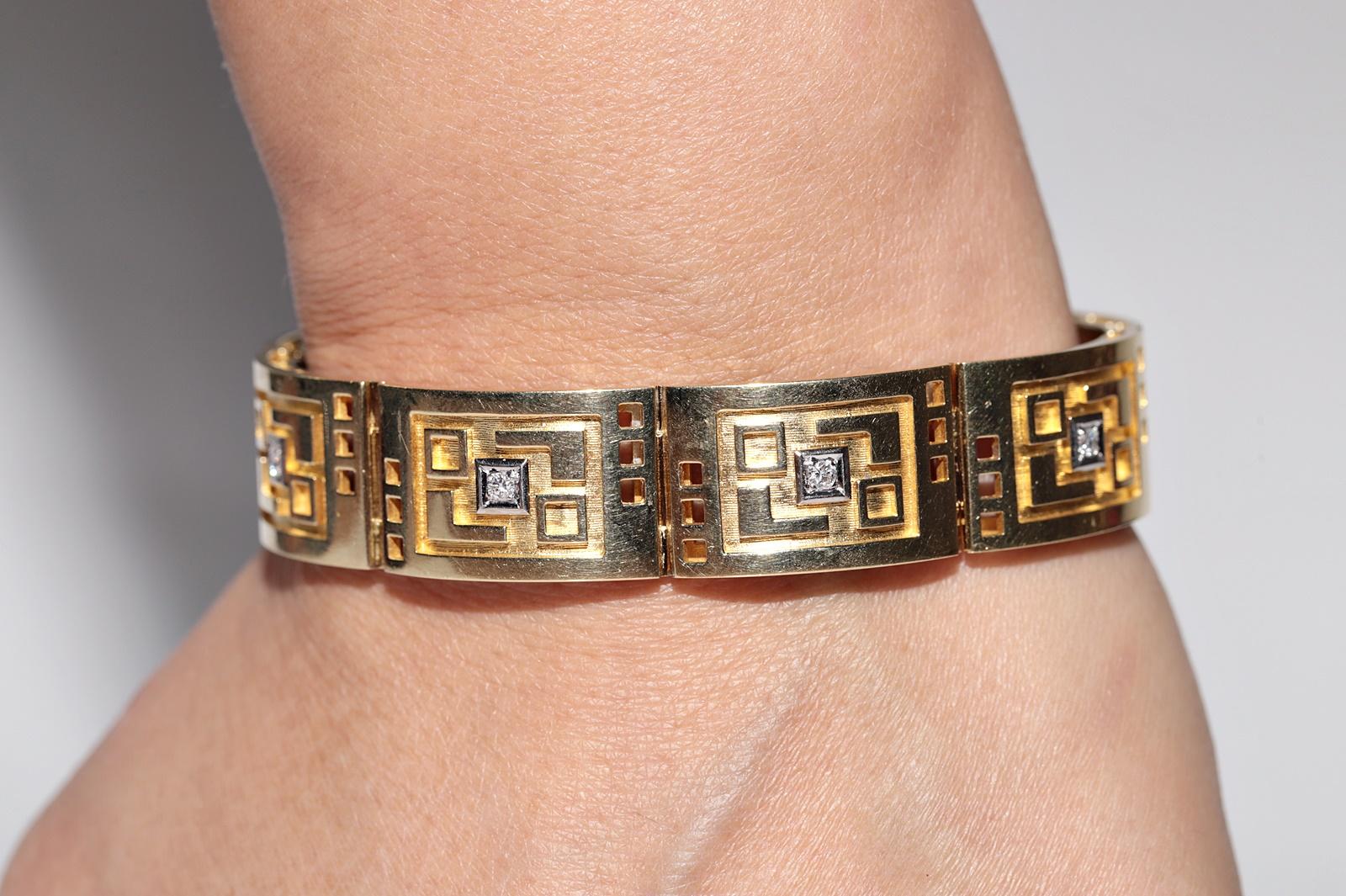 Vintage Circa 1980er Jahre 14k Gold natürlicher Diamant verziertes starkes Vintage-Armband im Angebot 11