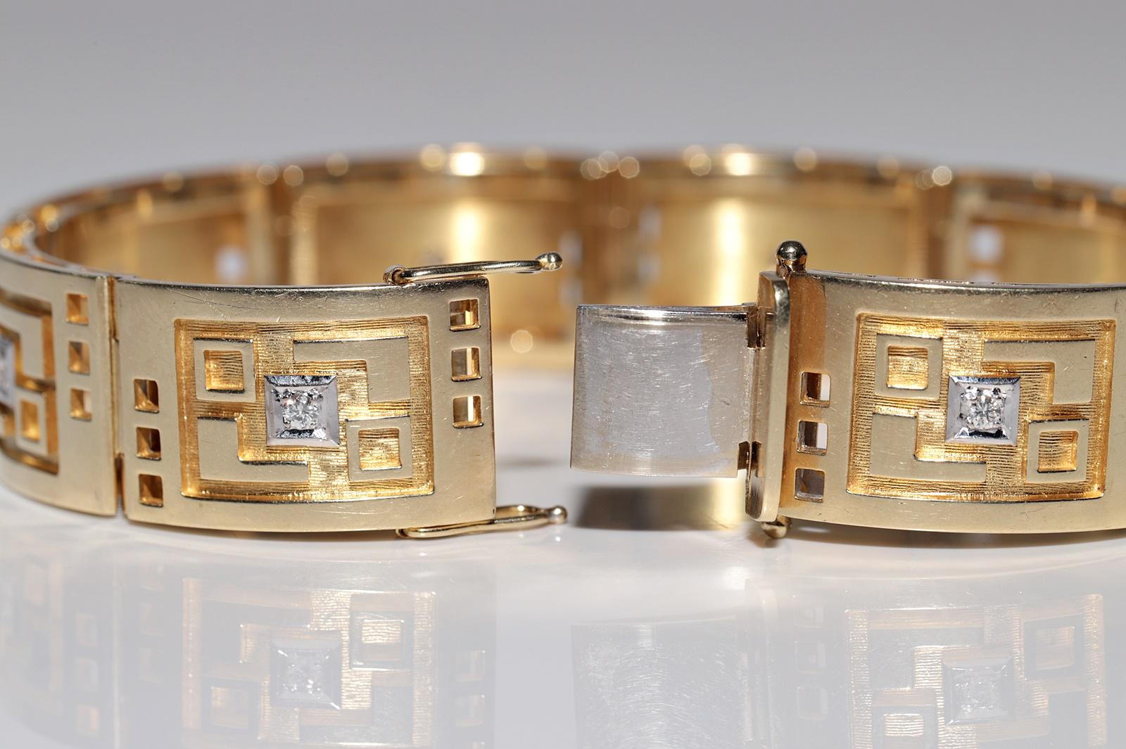 Vintage Circa 1980er Jahre 14k Gold natürlicher Diamant verziertes starkes Vintage-Armband im Zustand „Gut“ im Angebot in Fatih/İstanbul, 34