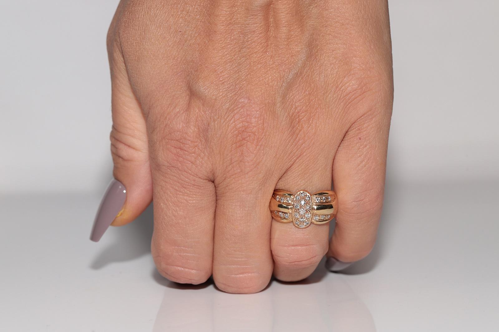 Taglio brillante Anello forte decorato con diamanti naturali in oro 14k CIRCA 1980 in vendita