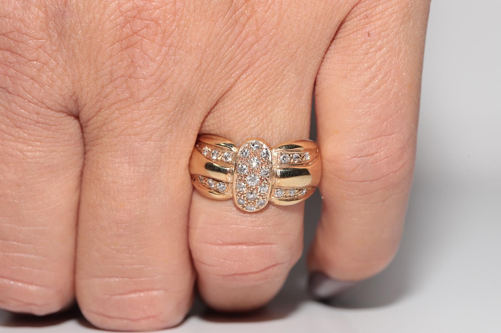 Anello forte decorato con diamanti naturali in oro 14k CIRCA 1980 In condizioni buone in vendita a Fatih/İstanbul, 34