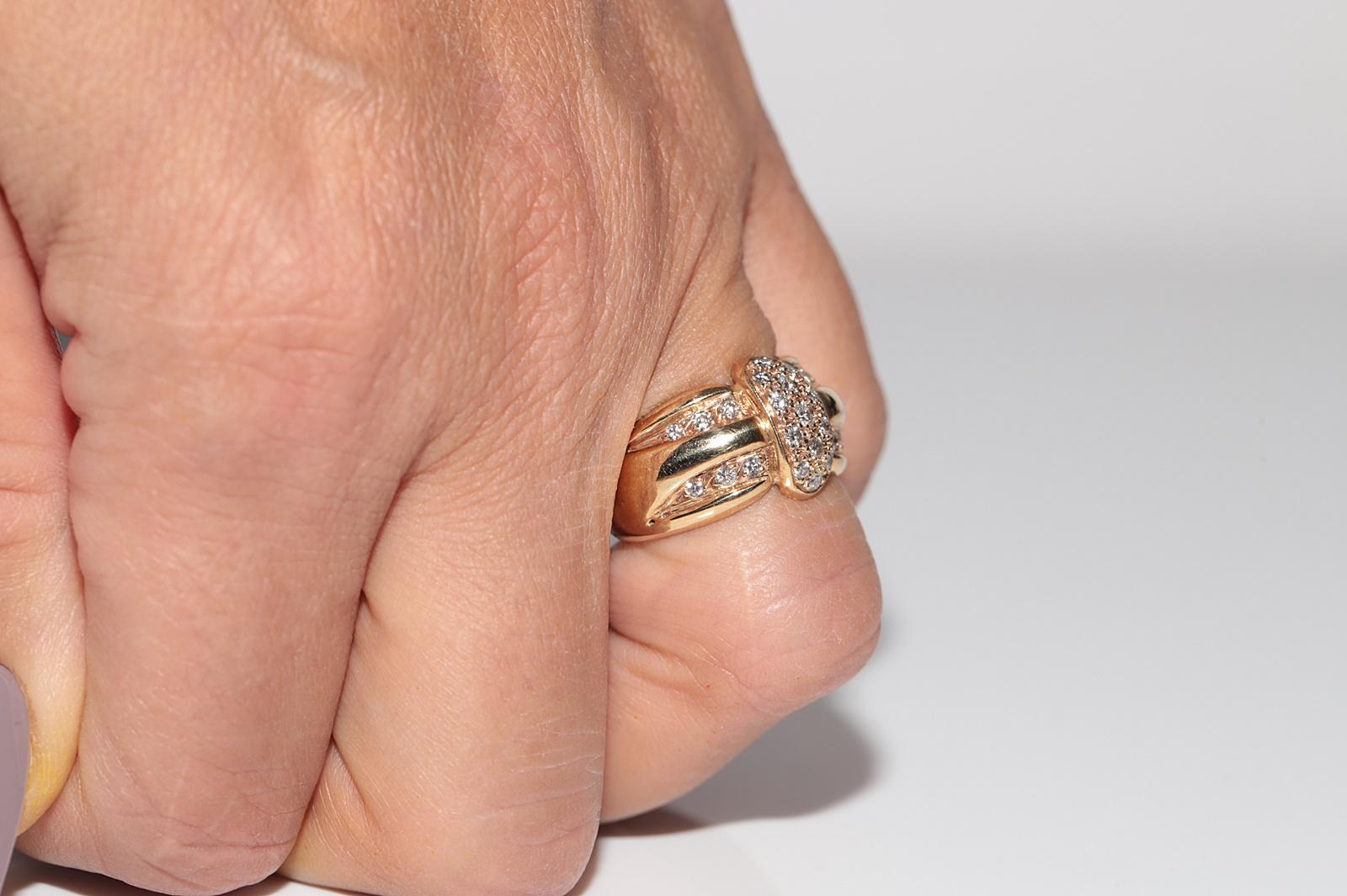 Donna Anello forte decorato con diamanti naturali in oro 14k CIRCA 1980 in vendita