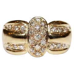 Vintage Circa 1980s 14k Gold Natural Diamond Decorated Strong Ring