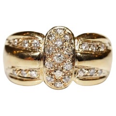 Anello forte decorato con diamanti naturali in oro 14k CIRCA 1980