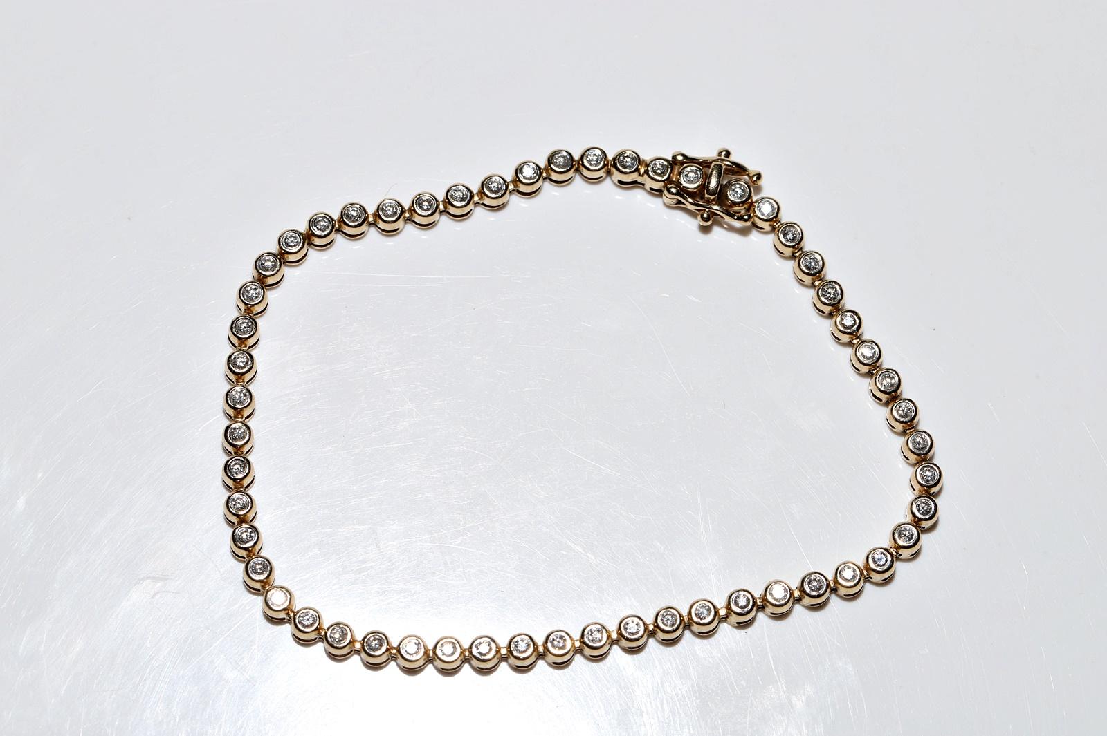 Vintage Circa 1980s 14k Gold Natural Diamond Decorated Tennis Bracelet  For Sale 8