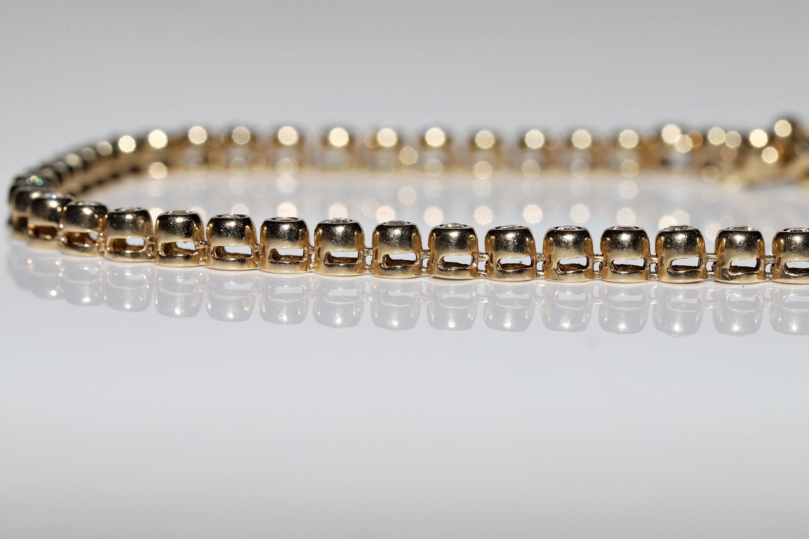 Vintage Circa 1980s 14k Gold Natural Diamond Decorated Tennis Bracelet  For Sale 9