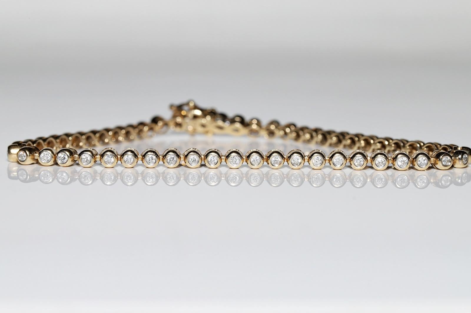 Brilliant Cut Vintage Circa 1980s 14k Gold Natural Diamond Decorated Tennis Bracelet  For Sale