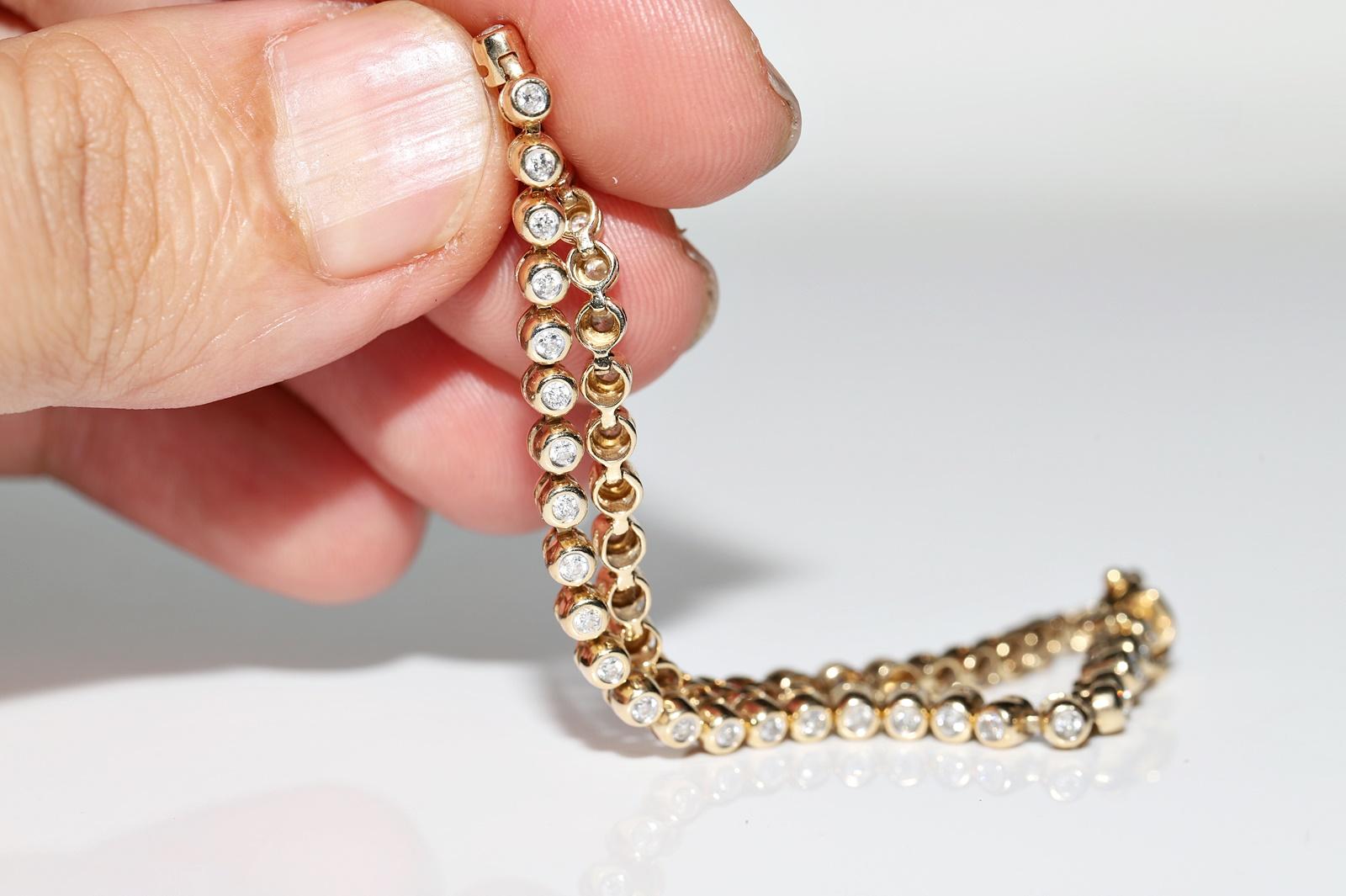 Women's Vintage Circa 1980s 14k Gold Natural Diamond Decorated Tennis Bracelet  For Sale