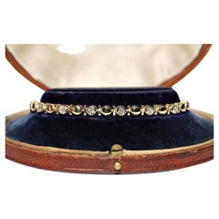 Vintage Circa 1980s 14k Gold Natural Diamond Decorated Tennis Bracelet 