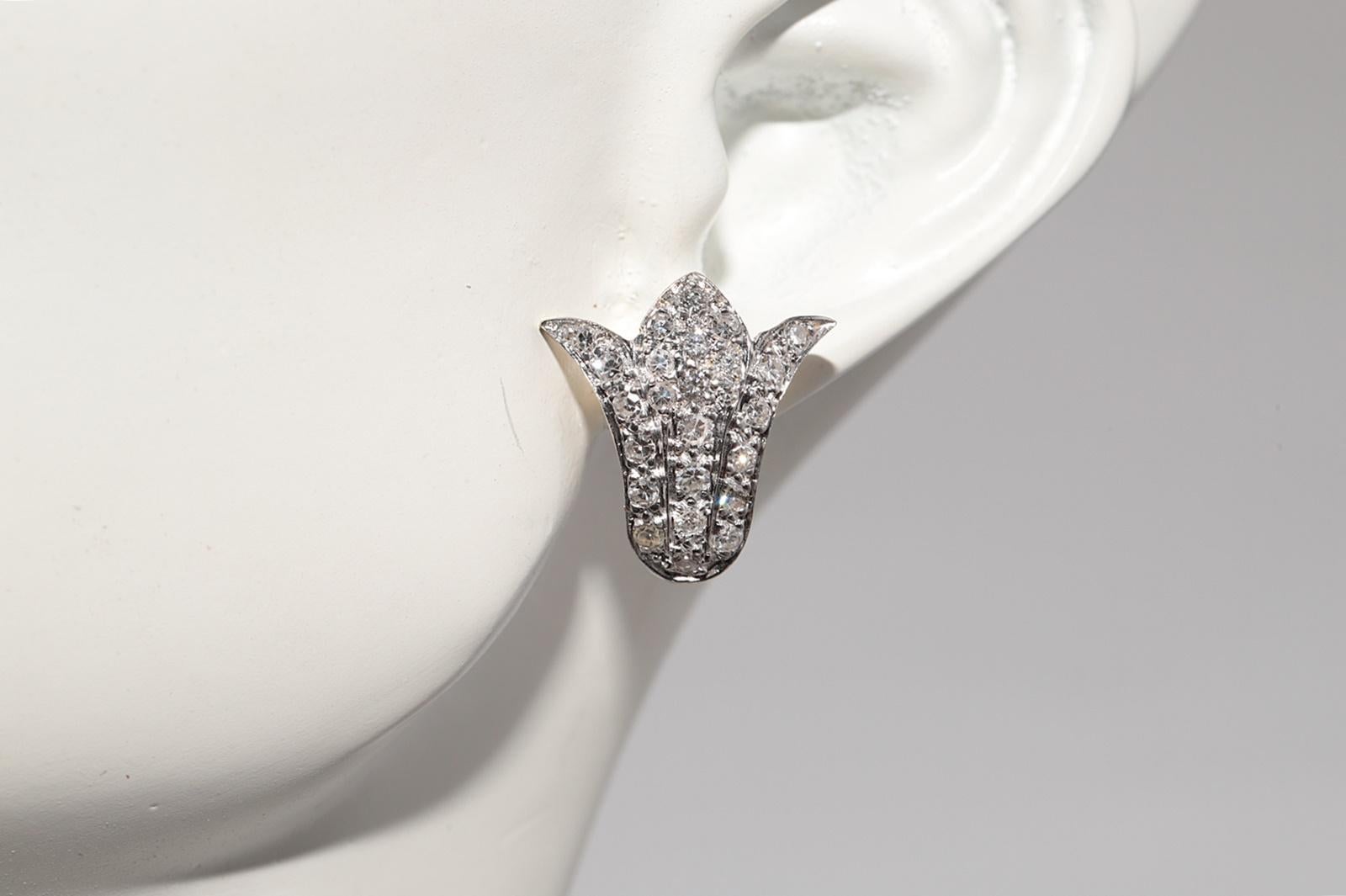 Vintage CIRCA 1980s 14k Gold natürlichen Diamanten verziert Tulpe Stil Ohrring im Angebot 12