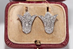 Vintage Circa 1980s 14k Gold Natural Diamond Decorated Tulip Style Earring