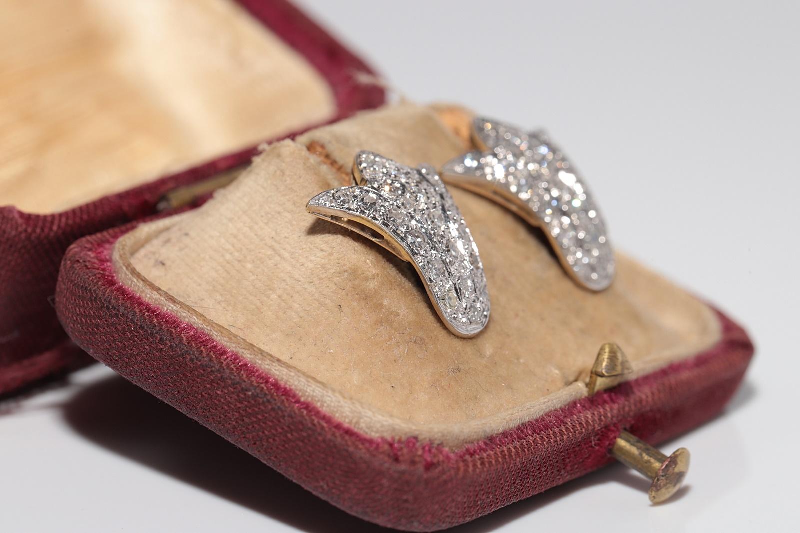 Vintage CIRCA 1980s 14k Gold natürlichen Diamanten verziert Tulpe Stil Ohrring (Retro) im Angebot