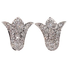 Pendiente estilo tulipán decorado con diamantes naturales de oro de 14k vintage de los años 80