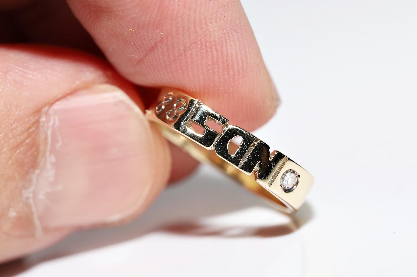 Vintage Circa 1980s 14k Gold Natural Diamond Decorated Written Ring  For Sale 4