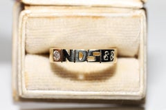 Vintage Circa 1980s 14k Gold Natural Diamond Decorated Written Ring