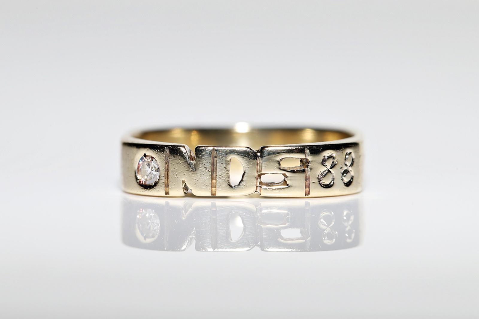 Retro Vintage Circa 1980s 14k Gold Natural Diamond Decorated Written Ring  For Sale