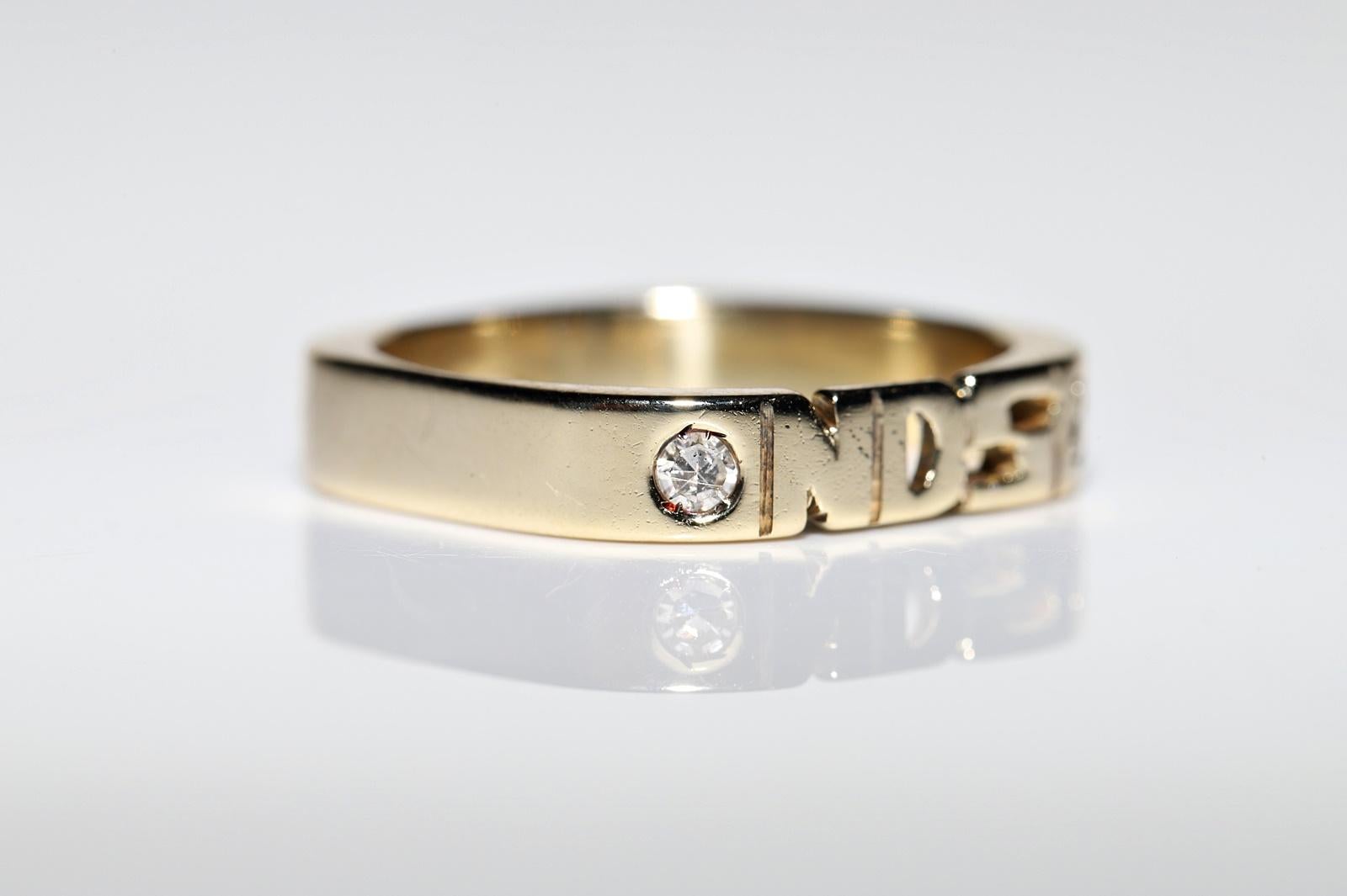 Brilliant Cut Vintage Circa 1980s 14k Gold Natural Diamond Decorated Written Ring  For Sale