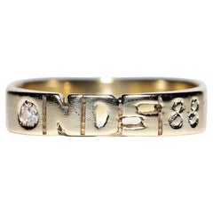 Vintage Circa 1980 Gold 14k Natural Diamond Decorated Written Ring (bague écrite en or 14k ornée de diamants naturels) 