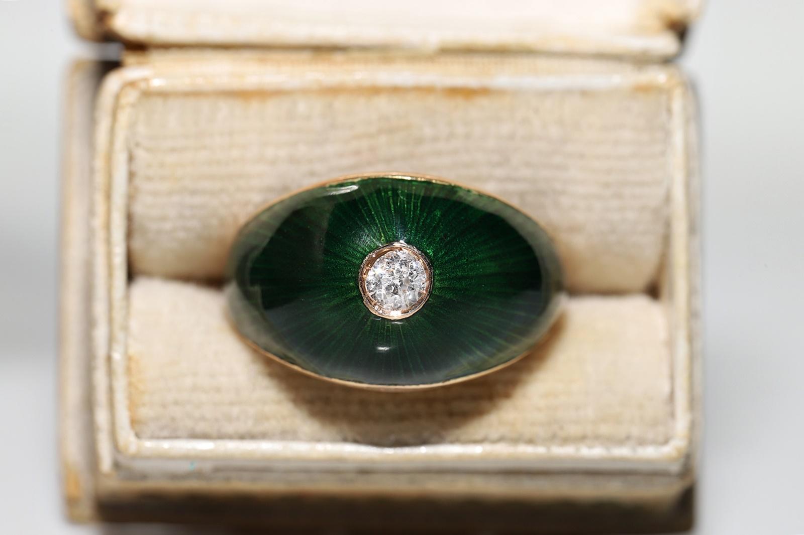 Bague solitaire vintage des années 1980 en or 14 carats décorée de diamants naturels et d'émail  Bon état - En vente à Fatih/İstanbul, 34