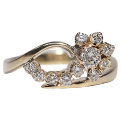 Anello stile fiori con diamanti naturali in oro 14k CIRCA 1980