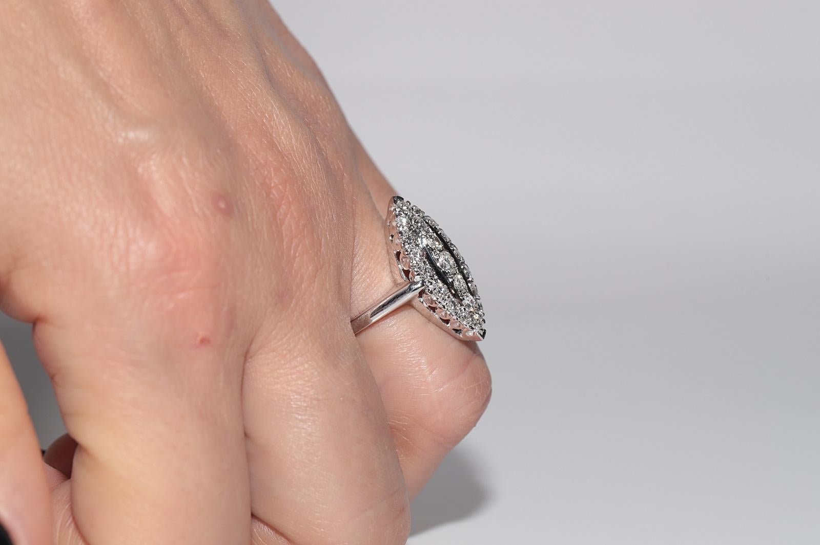 Vintage Circa 1980er Jahre 14k Gold natürlicher Diamant Navette Ring im Angebot 9