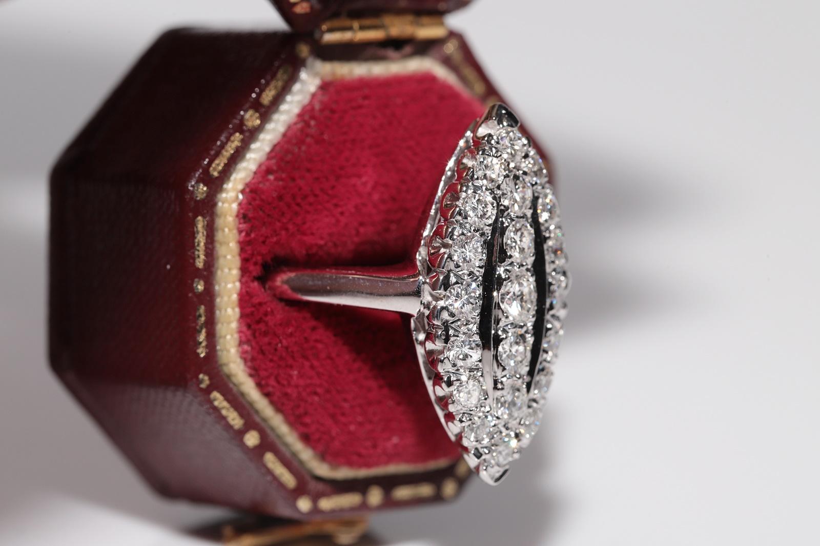 Rétro Anello Navette con diamanti naturali in oro 14k, CIRCA 1980 in vendita