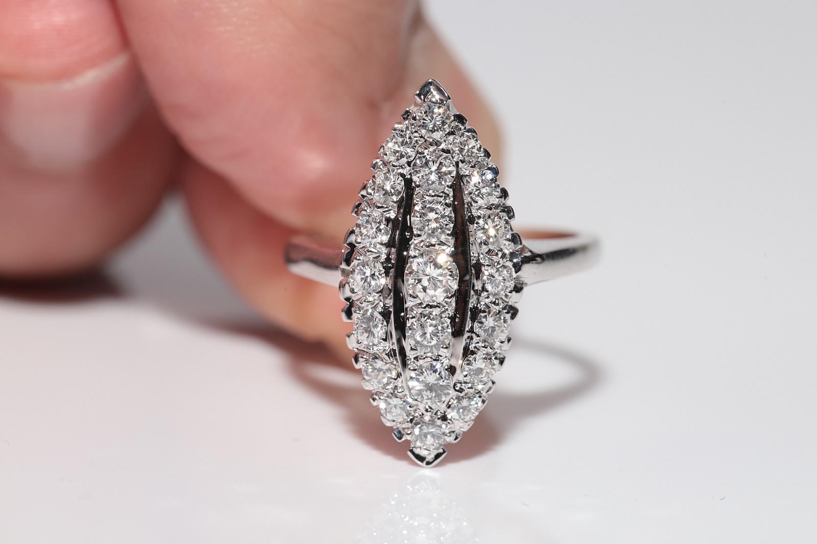 Vintage Circa 1980er Jahre 14k Gold natürlicher Diamant Navette Ring (Brillantschliff) im Angebot