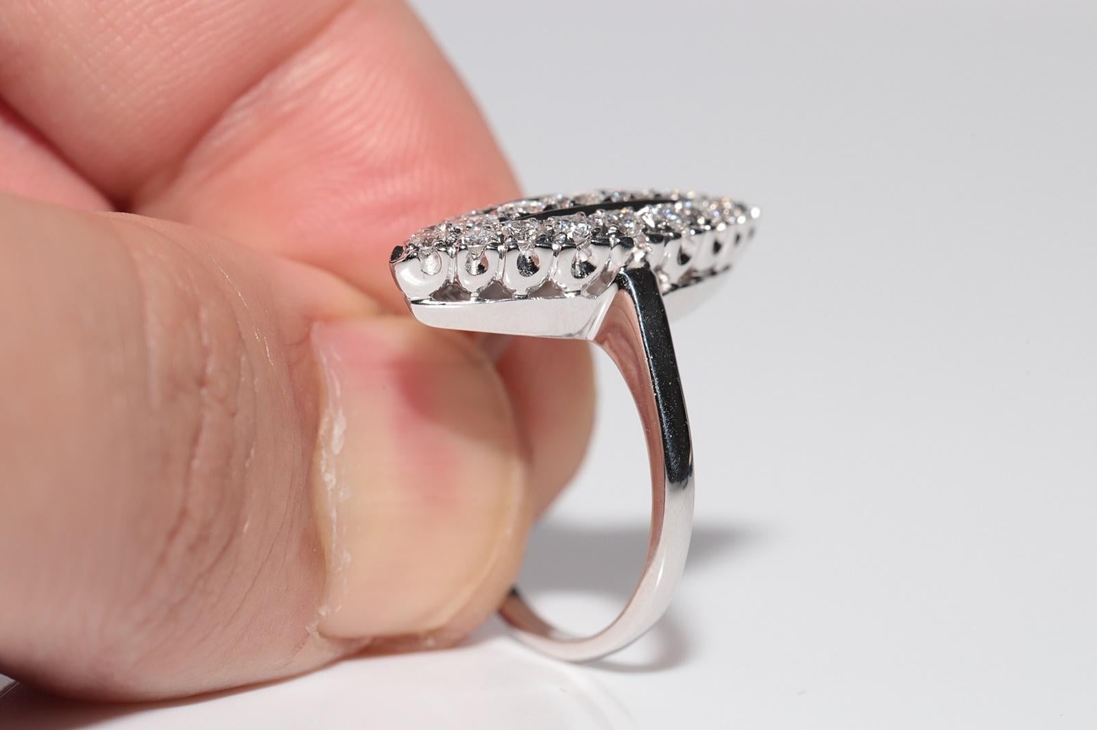 Vintage Circa 1980er Jahre 14k Gold natürlicher Diamant Navette Ring im Zustand „Gut“ im Angebot in Fatih/İstanbul, 34