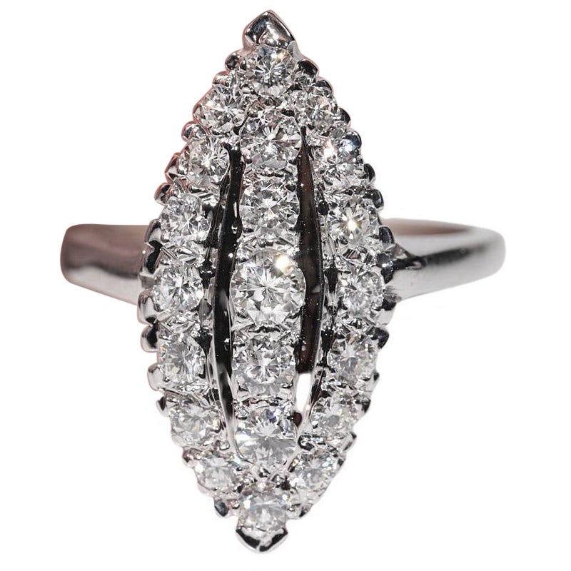 Vintage Circa 1980er Jahre 14k Gold natürlicher Diamant Navette Ring