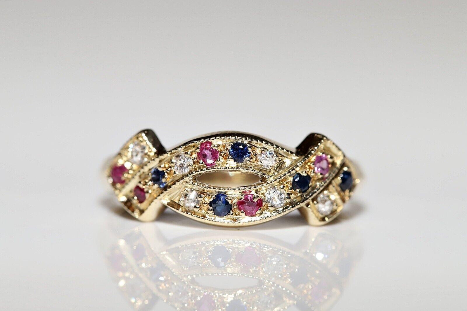 Vintage Circa 1980s 14k Gold Natural Diamond Sapphire Ruby Ring For Sale 6
