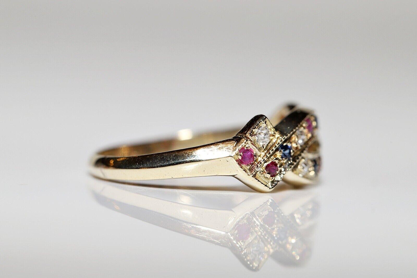 Retro Vintage Circa 1980s 14k Gold Natural Diamond Sapphire Ruby Ring For Sale