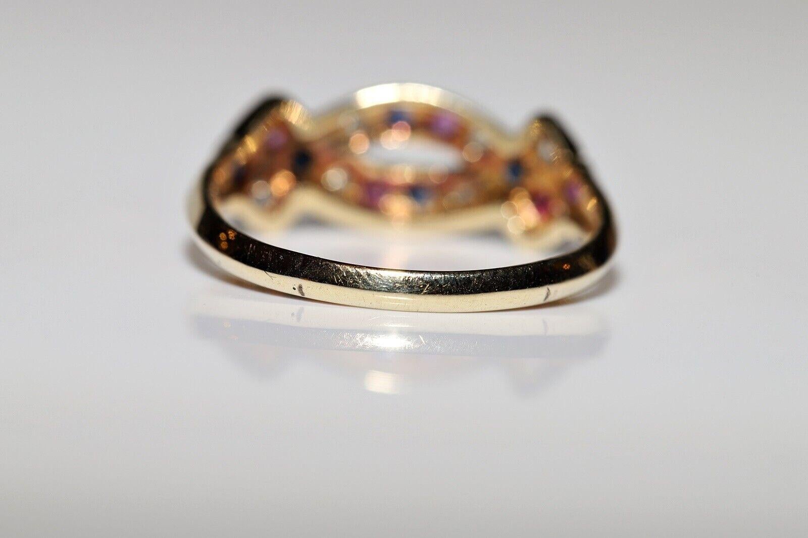 Brilliant Cut Vintage Circa 1980s 14k Gold Natural Diamond Sapphire Ruby Ring For Sale