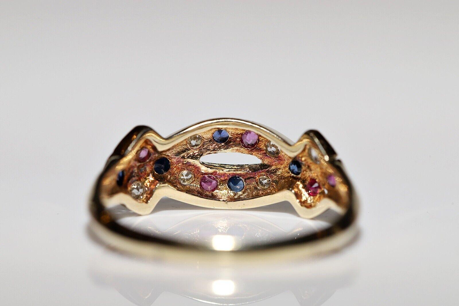 Vintage Circa 1980s 14k Gold Natural Diamond Sapphire Ruby Ring In Good Condition For Sale In Fatih/İstanbul, 34