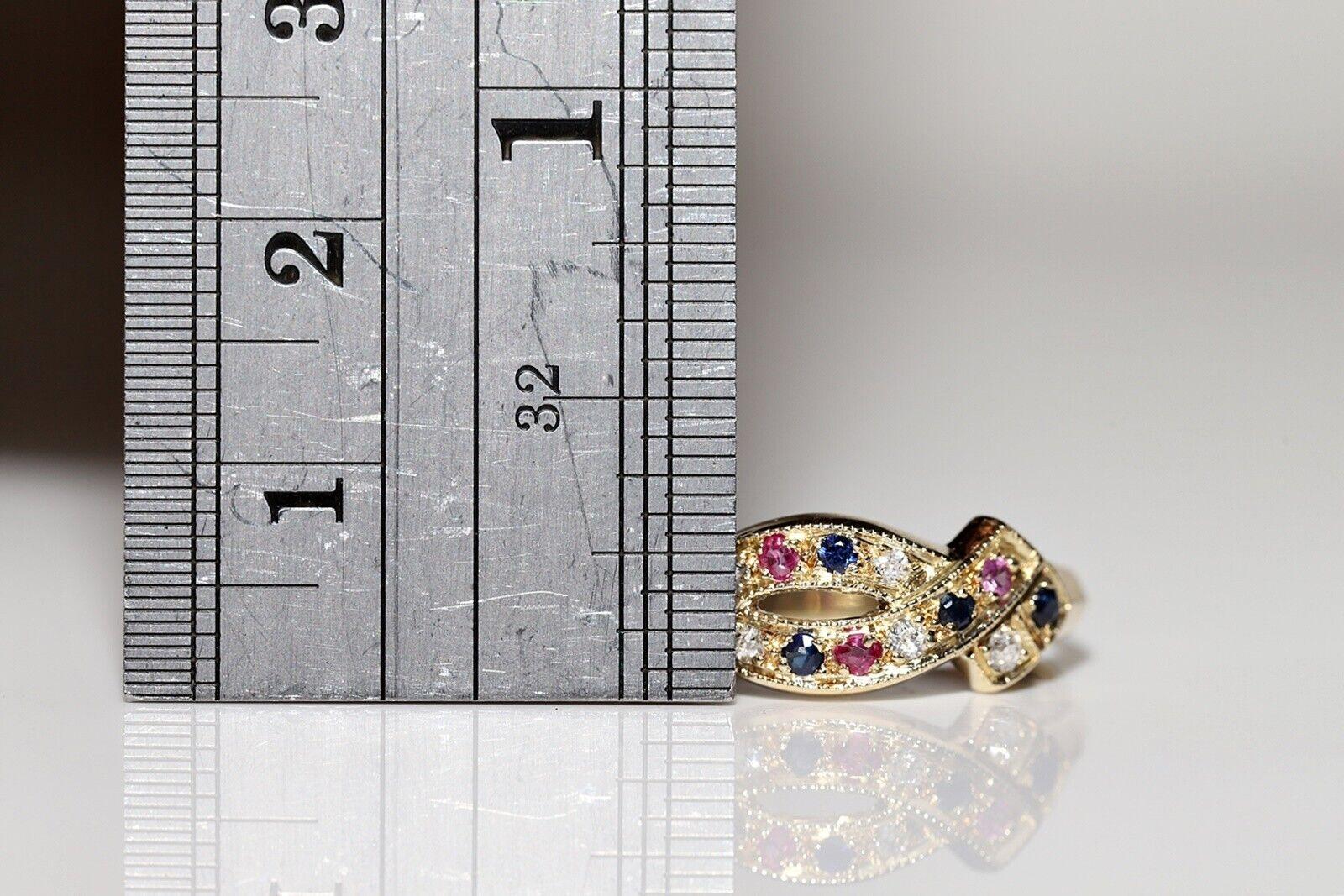 Donna Anello d'oro naturale con diamante e zaffiro e rubino in oro 14k, CIRCA 1980 in vendita