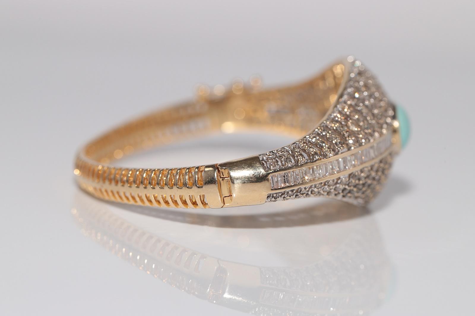 Vintage CIRCA 1980s 14k Gold Naturald Diamant und Türkis Armreif Armband im Angebot 4