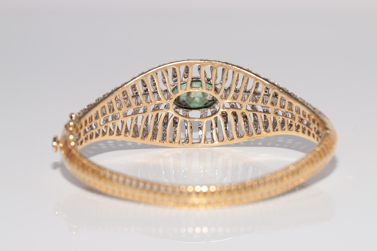 Vintage CIRCA 1980s 14k Gold Naturald Diamant und Türkis Armreif Armband im Angebot 5