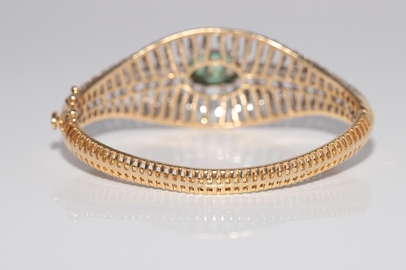 Vintage CIRCA 1980s 14k Gold Naturald Diamant und Türkis Armreif Armband im Angebot 6