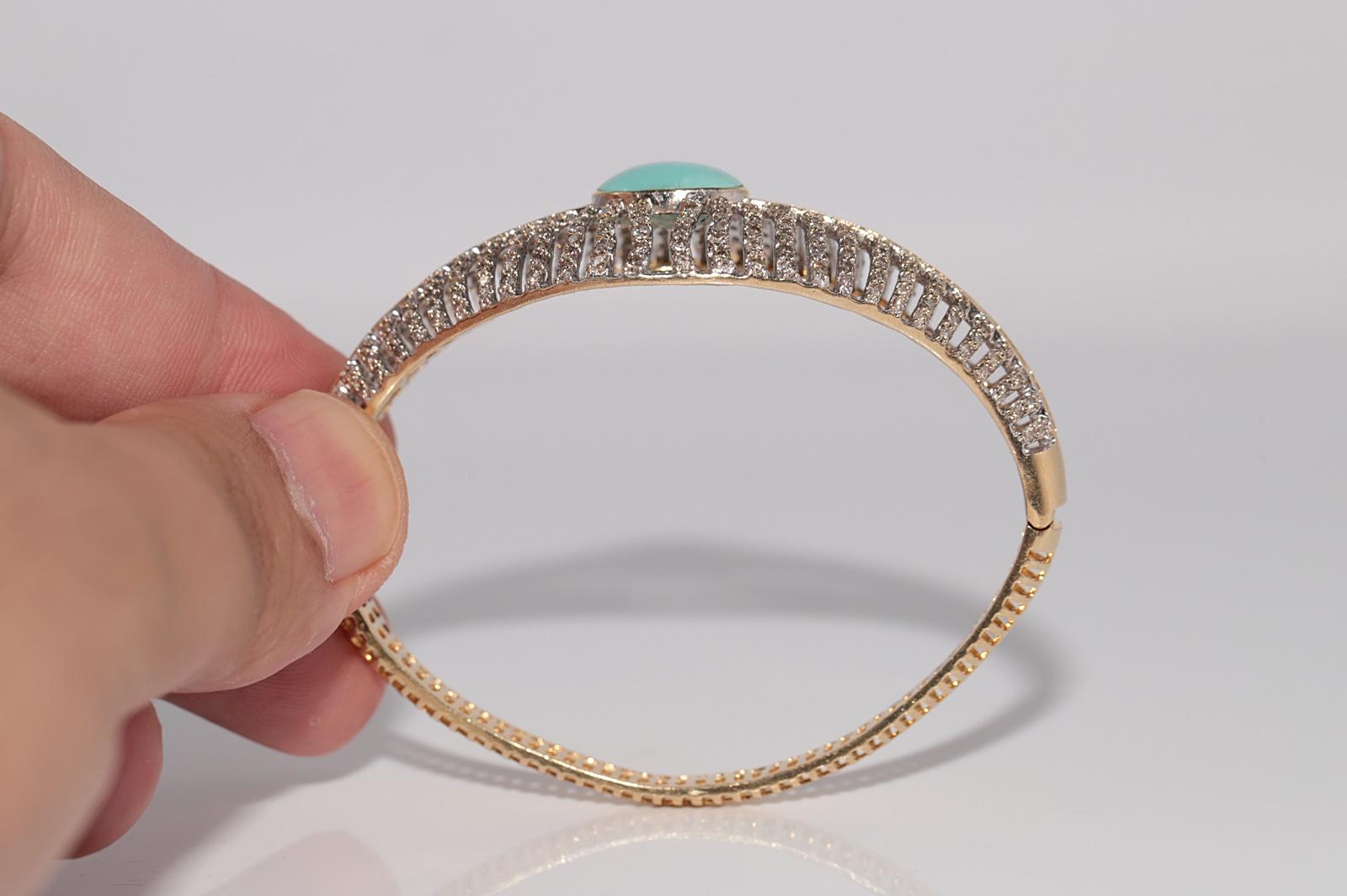 Vintage CIRCA 1980s 14k Gold Naturald Diamant und Türkis Armreif Armband im Angebot 7