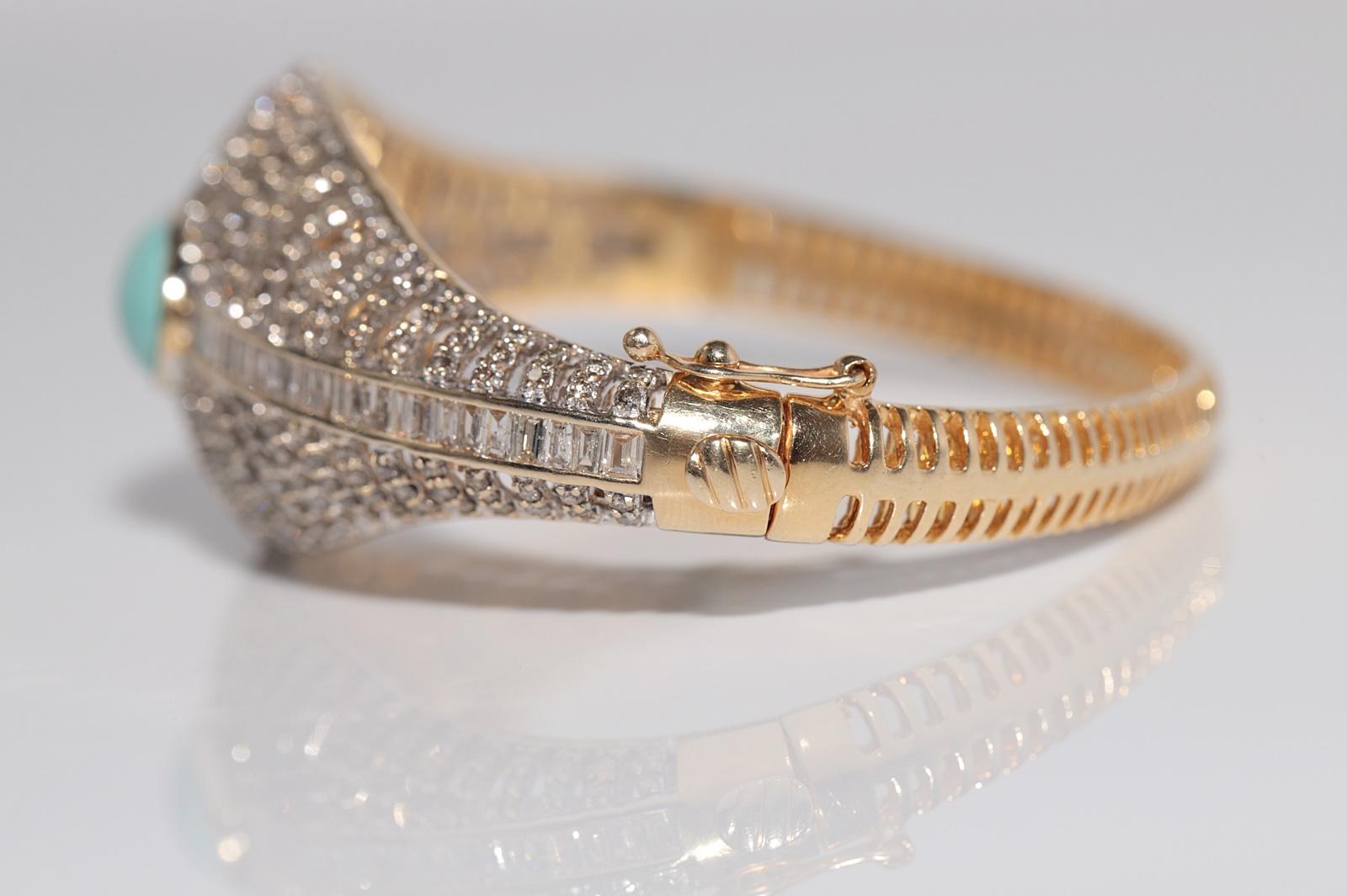 Vintage CIRCA 1980s 14k Gold Naturald Diamant und Türkis Armreif Armband im Angebot 8