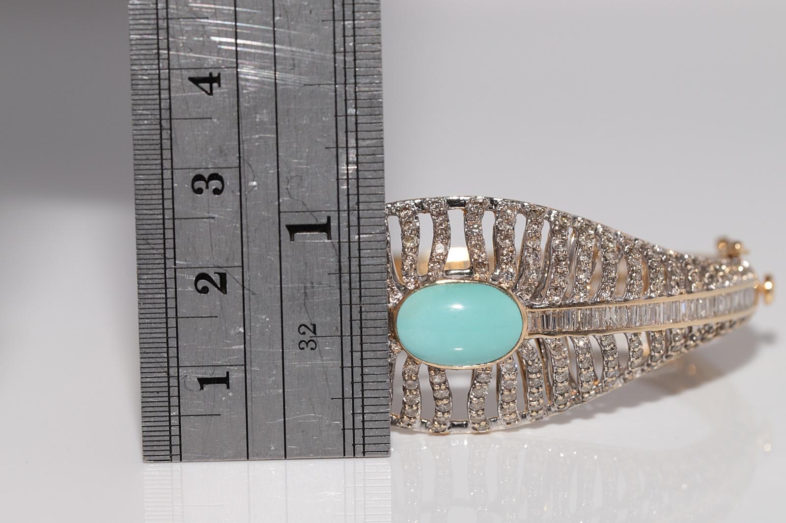 Vintage CIRCA 1980s 14k Gold Naturald Diamant und Türkis Armreif Armband im Angebot 9