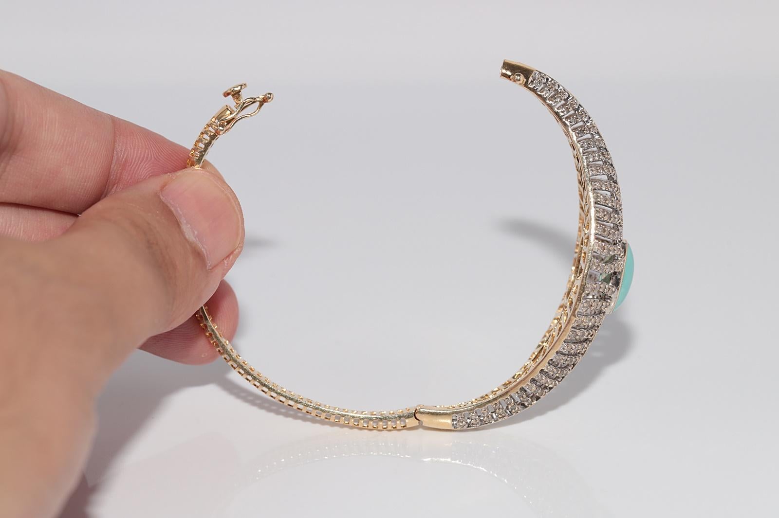 Vintage CIRCA 1980s 14k Gold Naturald Diamant und Türkis Armreif Armband im Angebot 11