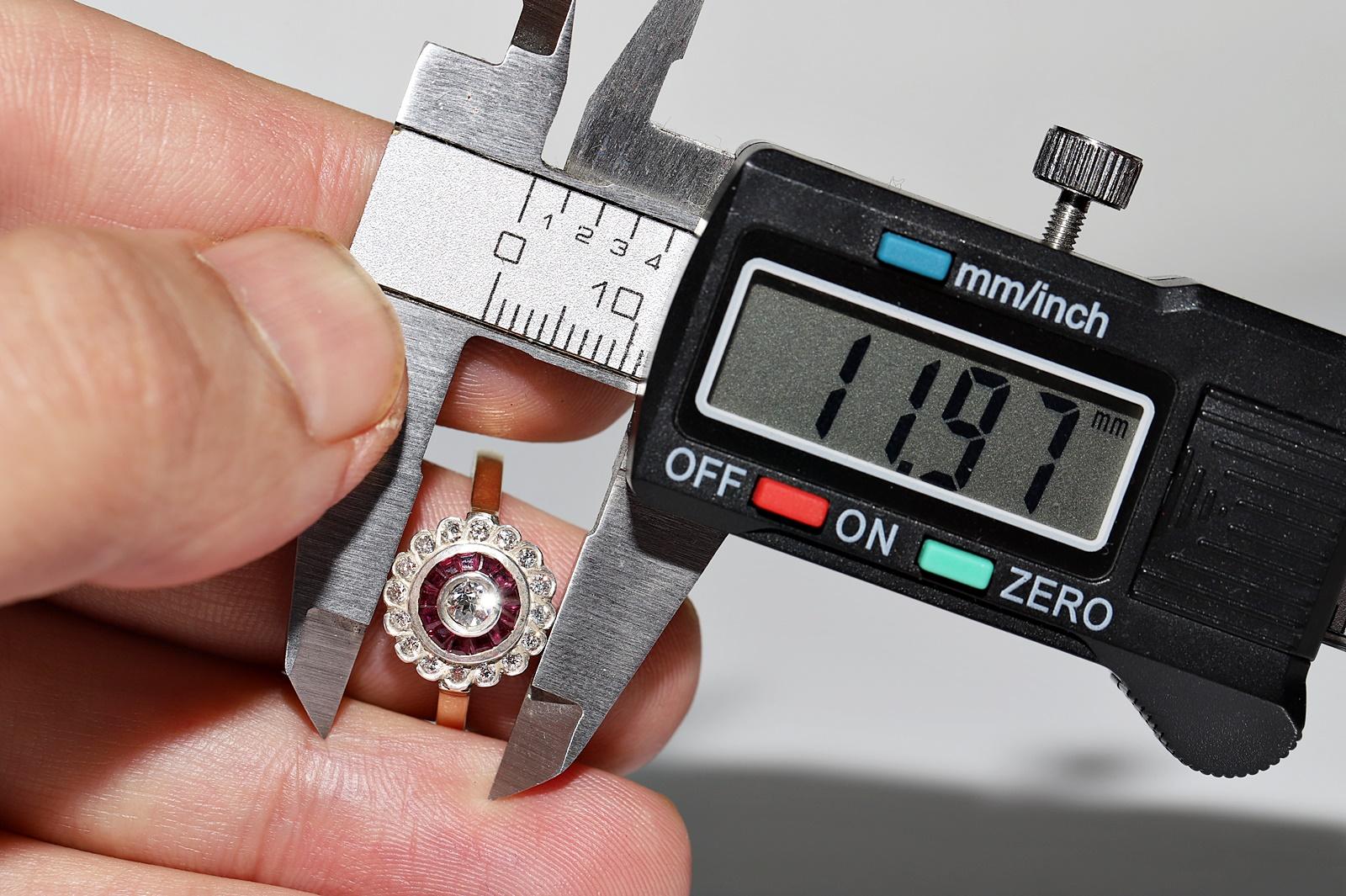 Vintage Circa 1980s 14k Gold Top Silver Natural Diamond And Caliber Ruby Ring For Sale 4