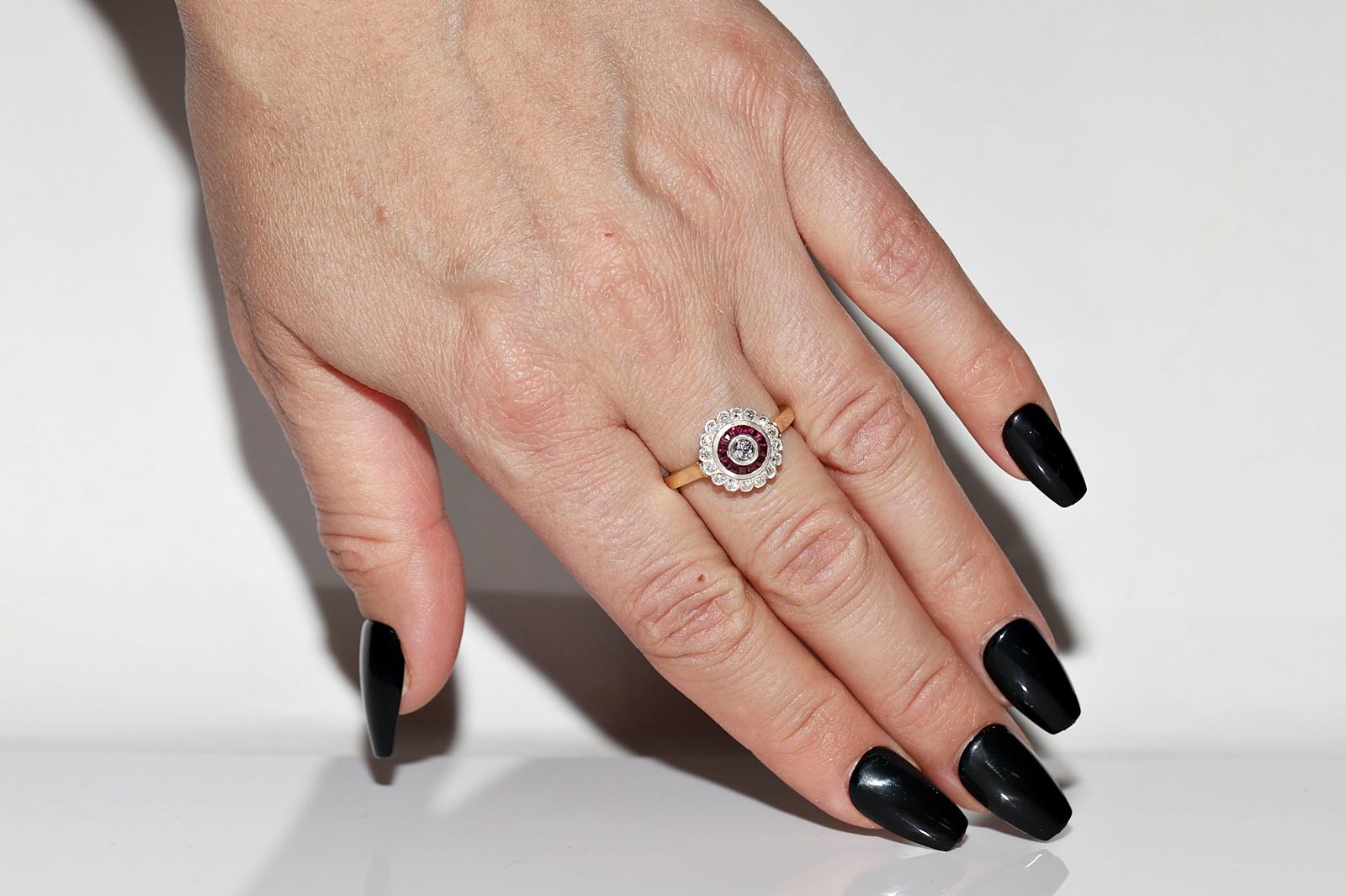 Vintage Circa 1980s 14k Gold Top Silver Natural Diamond And Caliber Ruby Ring For Sale 6