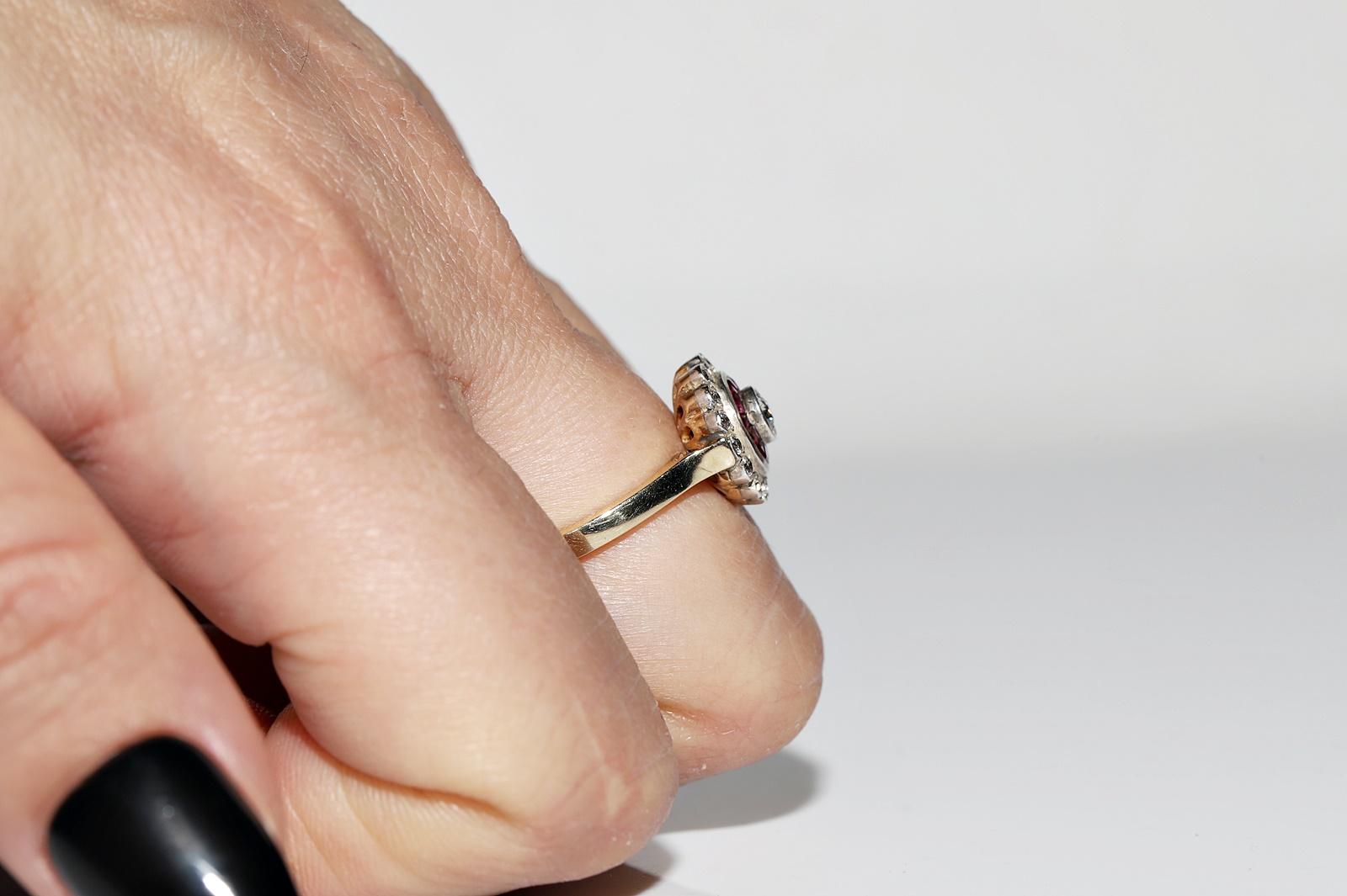 Vintage Circa 1980er Jahre 14k Gold Top Silber natürlicher Diamant und Kaliber Rubin Ring im Angebot 8
