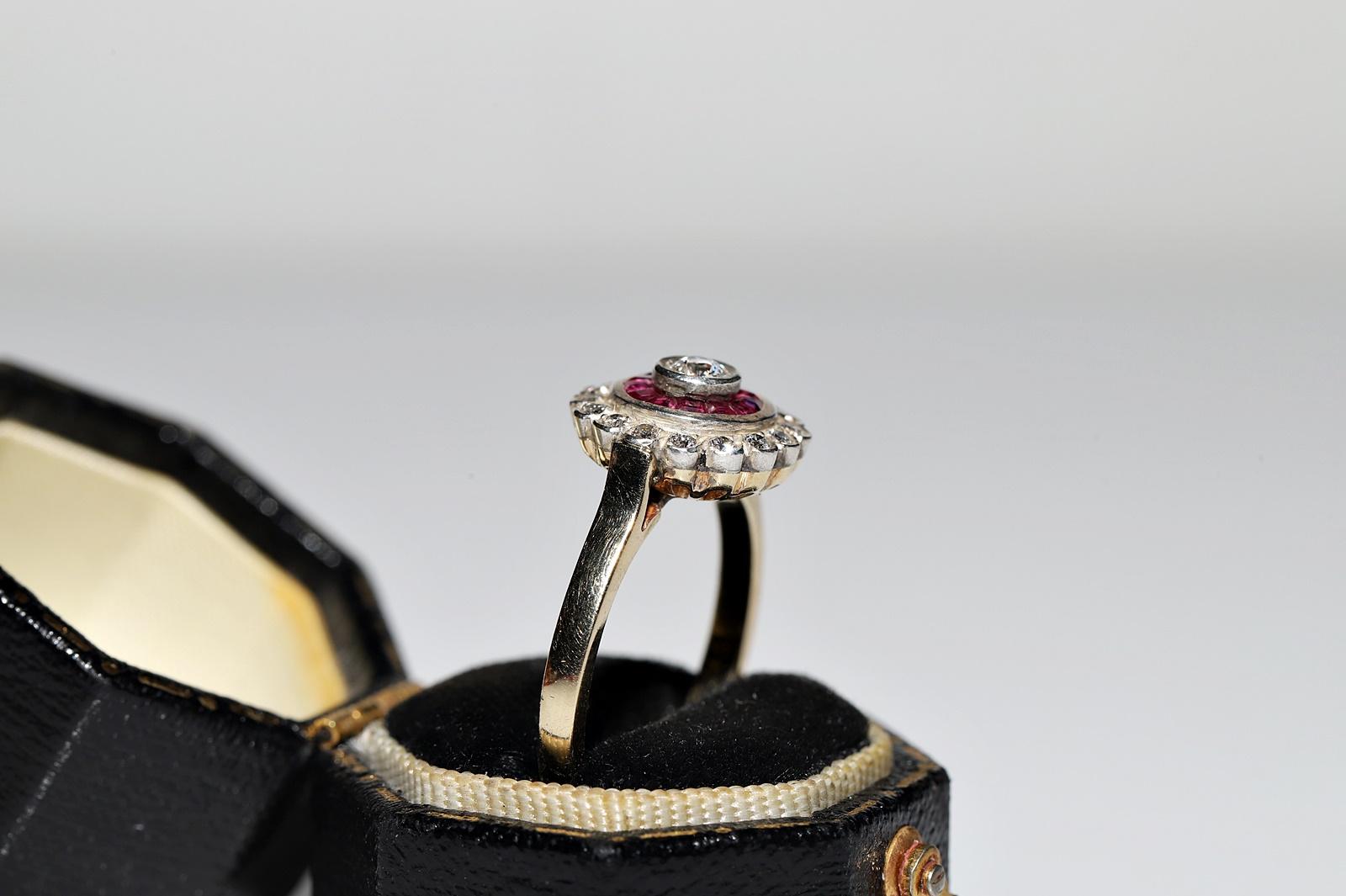 Retro Vintage Circa 1980s 14k Gold Top Silver Natural Diamond And Caliber Ruby Ring For Sale