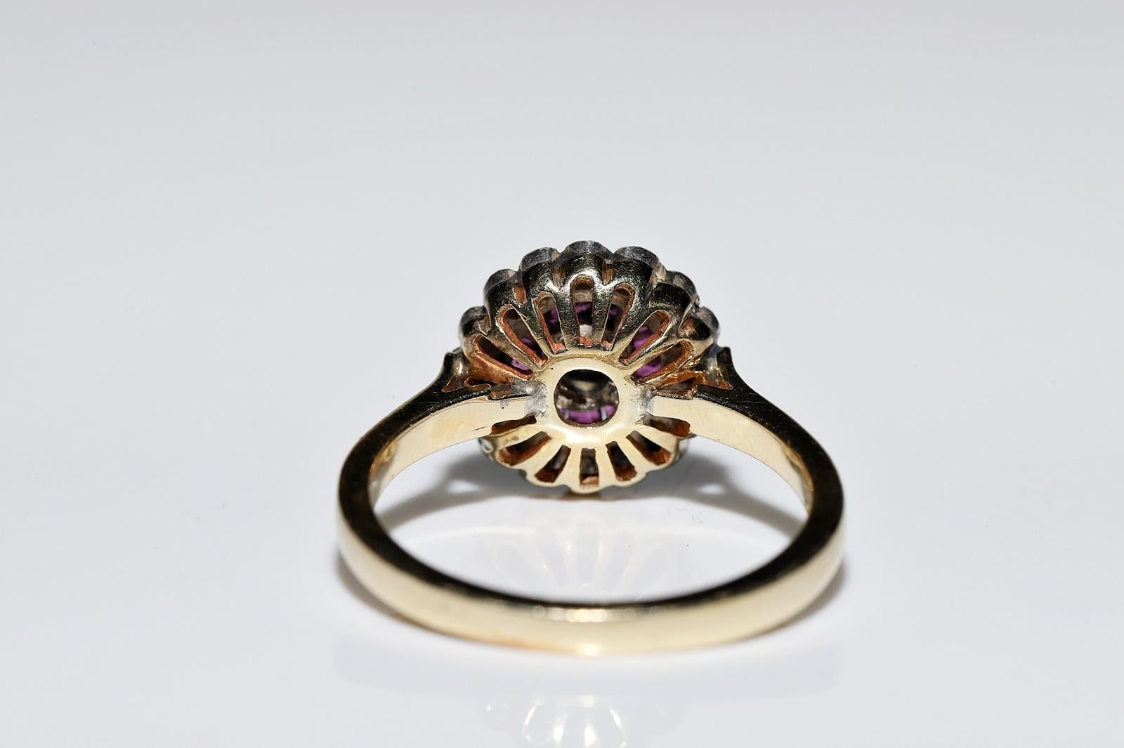Vintage Circa 1980er Jahre 14k Gold Top Silber natürlicher Diamant und Kaliber Rubin Ring im Angebot 1