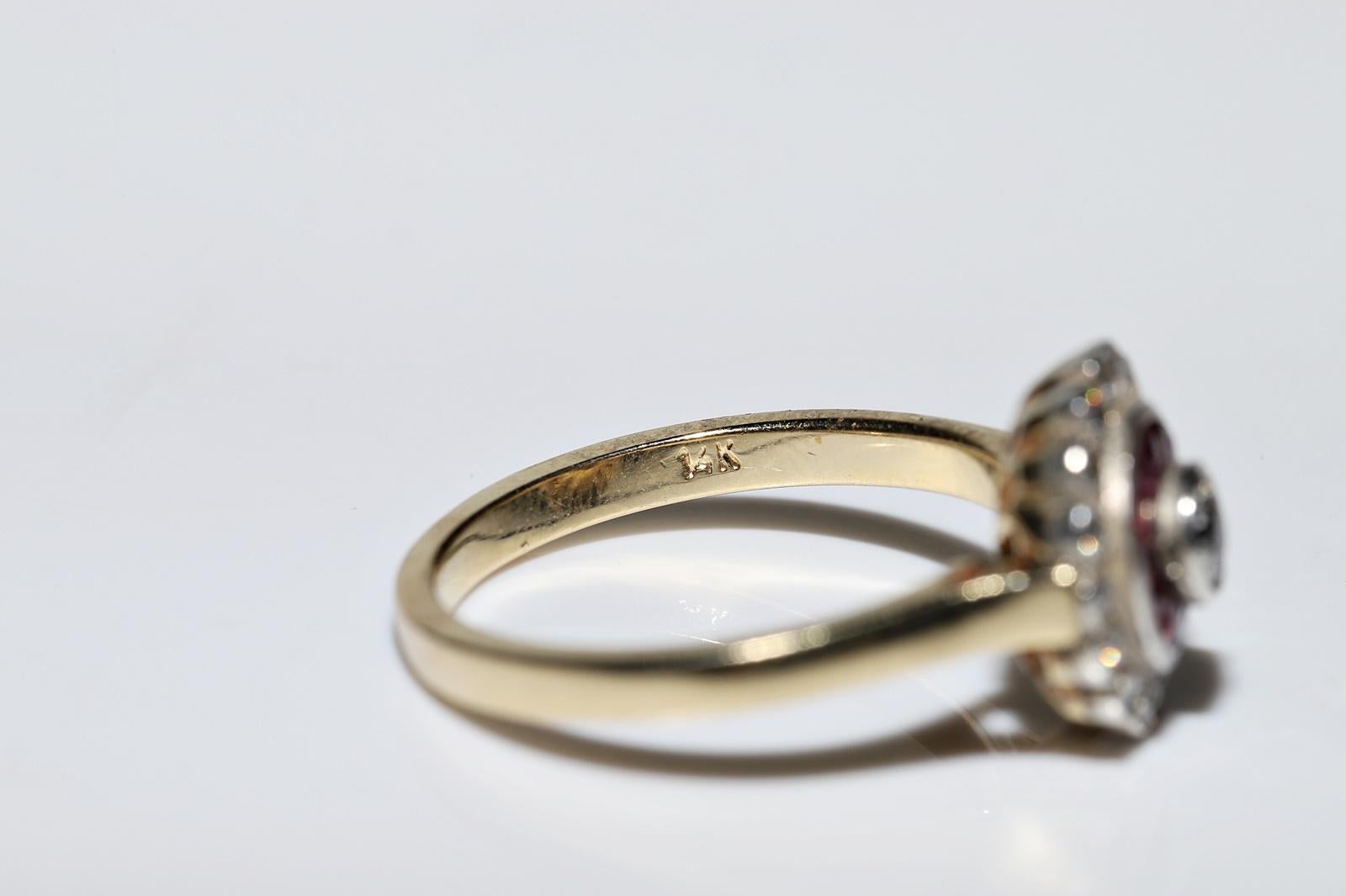 Vintage Circa 1980s 14k Gold Top Silver Natural Diamond And Caliber Ruby Ring For Sale 2